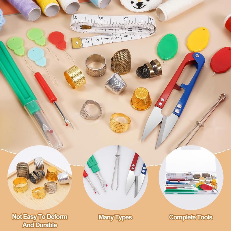 CousDUoBe 20 Pcs Sewing Thimble Kit,thimbles for Hand Sewing，Needle threaders，Seam Rippers for Sewing，Measuring Tape and Thread Snips, Hand Embroidery Craft（Complete Sewing Kit） - Image 4